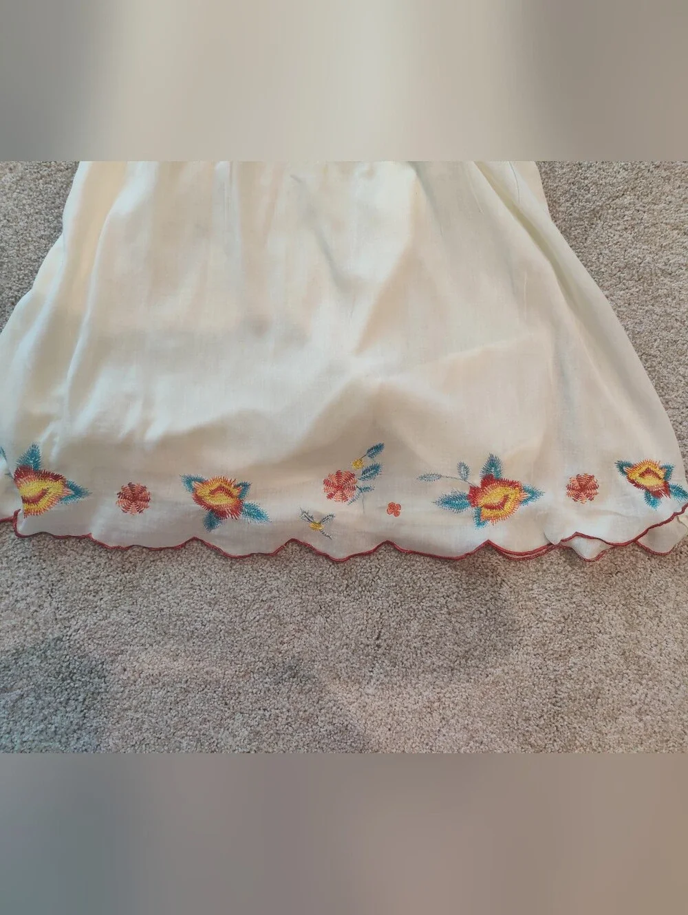 Adorable Cream and Teal Embroidered Sundress. So Cute! - Picture 4 of 8